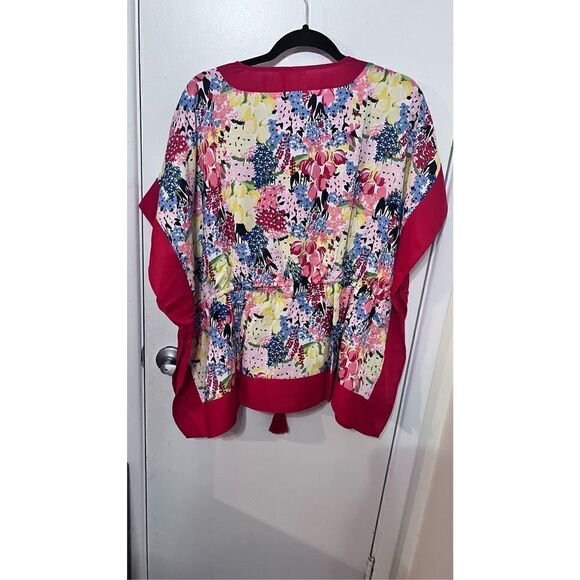 Charter Club Women's Printed V Neck Poncho Top Red Petite Size Large NWT P1-40 - Picture 8 of 11